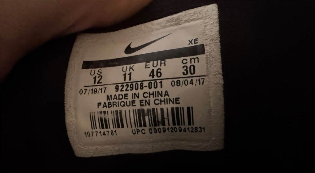 Linguetta Nike taglie scarpe US UK EUR cm